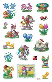 Z-Design 39107, Creative - Ostersticker aus bunt bedrucktem Papier Motiv Frühlingsobjekte, 3 Bögen