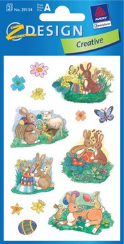 Z-Design 39134, Season - Ostern Papier Sticker, Motiv Hasenfamilie, beglimmert, 2 Bogen