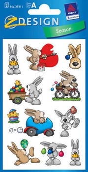 Z-Design 39311, Creative - Papier Sticker, Motiv Hasencomic, beglimmert, 2 Bogen