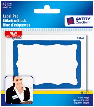 Avery Zweckform 45144, Etiketten-Block, Label Pad, Namensetiketten, 85 x 59 mm, weiß / blauer Rahmen, 40 Etiketten
