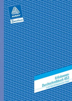 Avery Zweckform 453, Kolonnen-Durchschreibbuch 6 Kolonnen, 2. Blatt ohne Perforation zum Verbleib im Buch, A4, 2x50 Blatt