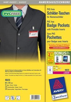 Avery Zweckform 4823xxx, Namensschilder-Taschen, 60 x 90 mm, 20 Taschen + 24 mikroperf. Einsteckschilder