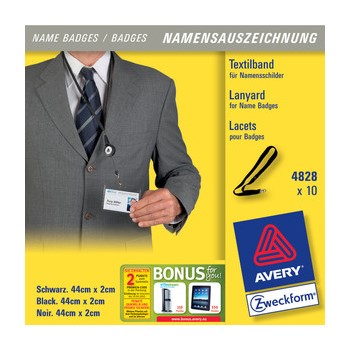 Avery Zweckform 4828xxx, Namensschilder-Textilband, 44 x 2 mm, 10 Stück, schwarz