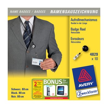 Avery Zweckform 4829xxx, Namensschilder-Aufrollmechanismus, bis zu 80 cm, 10 Stück, schwarz