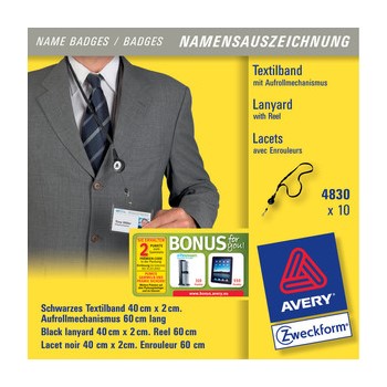 Avery Zweckform 4830xxx, Namensschilder-Textilband mit Aufrollmechanismus, 10 Stück