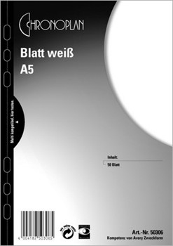Avery Zweckform 50306, Chronoplan Blanko Blatt weiß A5, 50 Blatt