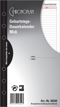 Avery Zweckform 50342, Chronoplan Geburtstagsdauerkalender Midi, 2 Blatt