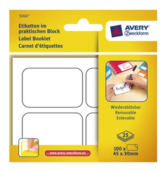 Avery Zweckform 5060, Universal-Etiketten, 45 x 30 mm, 25 Blatt/100 Etiketten, weiß, wiederablösbar
