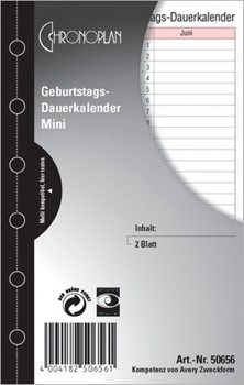 Avery Zweckform 50656, Chronoplan Geburtstagsdauerkalender Mini, 1 Stück