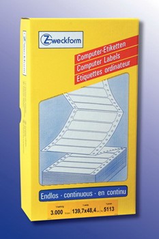 Avery Zweckform 5113, Endlos-Computeretiketten 139,7x48,4 mm, 3000 Etiketten, 1-bahnig, QP nach jedem Etikett