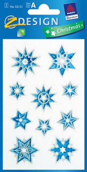 Z-Design 52131, Christmas - Weihnachtssticker aus transparenter Folie mit Glimmerstaub Motiv Sterne, 1 Bogen