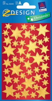 Z-Design 52243, Christmas - Weihnachtssticker Glanzfolie Motiv Sterne gold, 3 Bögen