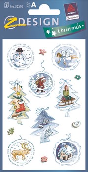 Z-Design 52270, Christmas - Weichnachten Papier Sticker, Motiv Kugel Baum, beglimmert, 2 Bogen