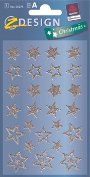 Z-Design 52275, Christmas - Weihnachten Glamour Sticker, Motiv Sterne, silber, 1 Bogen