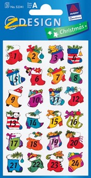 Z-Design 52341, Christmas - Weihnachtliche Sticker aus bedrucktem Papier Motiv Adventsstrümpfe 1-24, 3 Bögen