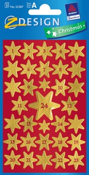 Z-Design 52387, Christmas - Weihnachtliche Sticker aus bedrucktem Papier Motiv Adventszahlen in Sternen, 3 Bögen