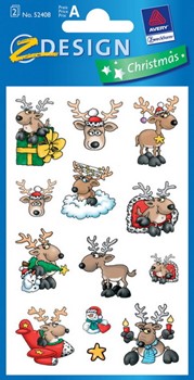 Z-Design 52408, Christmas - Weihnachtliche Sticker aus bedrucktem Papier Motiv Rentiere mit Schlitten, 2 Bögen