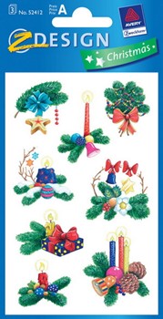 Z-Design 52412, Christmas - Weihnachtliche Sticker aus bedrucktem Papier Motiv geschmückter Tannenzweig, 3 Bögen