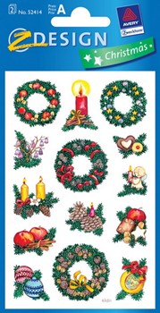 Z-Design 52414, Christmas - Weihnachtliche Sticker aus bedrucktem Papier mit Glimmerstaub Motiv Kränze mit Kerzen, 2 Bögen