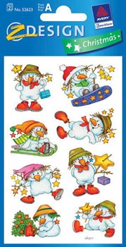Z-Design 52623, Christmas - Papier Sticker, Motiv Schneemann, beglimmert, 2 Bogen