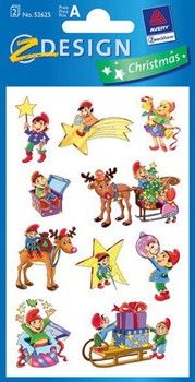 Z-Design 52625, Christmas - Papier Sticker, Motiv Wichtel, beglimmert, 2 Bogen