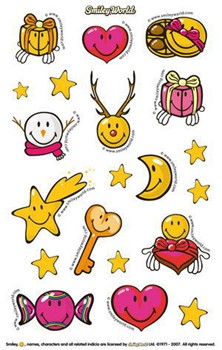 Z-Design 52646, Christmas - Papier Sticker, Motiv Smiley blau, beglimmert, 2 Bogen