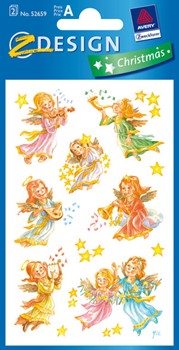 Z-Design 52659, Christmas - Weihnachten Papier Sticker Nostalgische Engel beglimmert, 2 Bogen