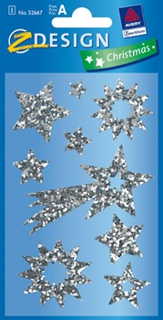 Z-Design 52667, Christmas - Weihnachten Glitter Sticker Sterne silber, 1 Bogen