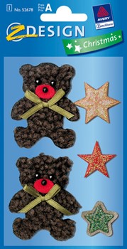 Z-Design 52678, Christmas - Weihnachten Plüsch Sticker Teddy + Stern, 1 Bogen