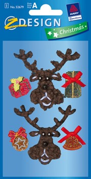 Z-Design 52679, Christmas - Weihnachten Plüsch Sticker Elch + Päckchen, 1 Bogen