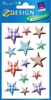 Z-Design 52743, Christmas - Papier Sticker, Sterne, kariert, 3 Bogen