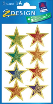Z-Design 52749, Christmas - Papier Sticker, Sterne, bunt, geprägt, 2 Bogen