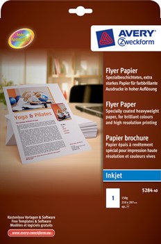 Avery Zweckform 5284-40, Flyer Papier, für Inkjet-Drucker, DIN A4, 150g, 40 Blatt