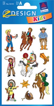 Z-Design 53141, Kids - Papier Sticker, Cowboy & Indianer, 3 Bogen
