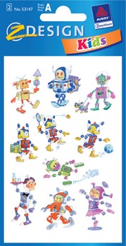 Z-Design 53147, Kids - Papier Sticker, Roboter, geprägt, 2 Bogen