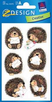 Z-Design 53275, Creative - Sticker aus bunt bedrucktem Papier Motiv Igel mit Brief, 3 Bögen