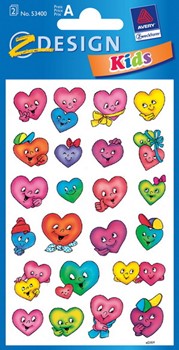 Z-Design 53400, Kids - Sticker aus bunt bedrucktem Papier mit Glimmerstaub Motiv Herzengesichter, 2 Bögen