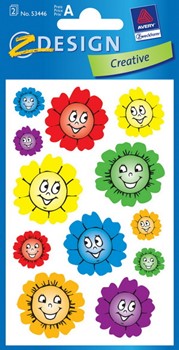 Z-Design 53446, Creative - Sticker aus Papier mit Glimmerstaub Motiv Blumengesichter, 2 Bögen
