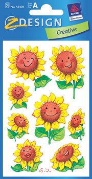 Z-Design 53478, Creative - Sticker aus Papier mit Glimmerstaub Motiv Sonnenblumen, 2 Bögen