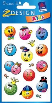 Z-Design 53595, Kids - Sticker aus bunt bedrucktem Papier Motiv Runde Gesichter, 3 Bögen