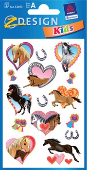 Z-Design 53693, Kids - Papier Sticker, Motiv Pferde Herz, gezeichnet , 2 Bogen