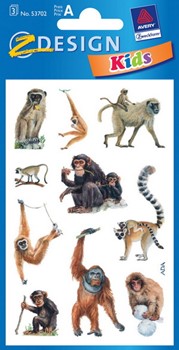 Z-Design 53702, Kids - Sticker aus bunt bedrucktem Papier für Kids Motiv Affen, 3 Bögen