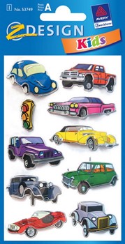 Z-Design 53749, Kids - 3D-Sticker für Kids aus geprägter Folie Motiv Comic Oldtimer, 1 Bogen