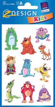Z-Design 53848, Kids - Papier Sticker, Motiv süße Monster, 3 Bogen