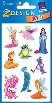 Z-Design 53849, Kids - Papier Sticker, Motiv Prinzessin & Freunde, beglimmert, 2 Bogen