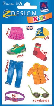 Z-Design 53864, Kids - Englisch-Lern-Sticker, Motiv Kleidung, 3 Bogen