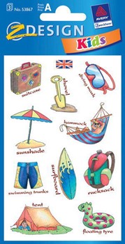 Z-Design 53867, Kids - Englisch-Lern-Sticker, Motiv Urlaub, 3 Bogen
