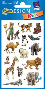 Z-Design 53887, Kids - Papier Sticker, Motiv Tinas Zoo, beglimmert, 2 Bogen