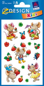 Z-Design 54044, Kids - Papier Sticker, Motiv Erdbeermaus, 3 Bogen