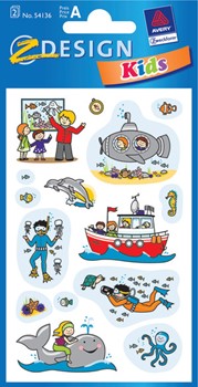 Z-Design 54136, Kids - Papier Sticker, Motiv Forscher Meer, beglimmert, 2 Bogen